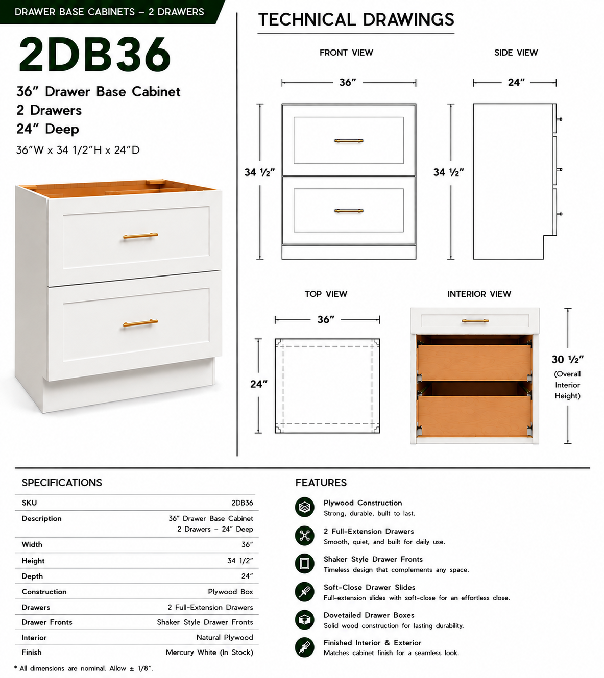 Base Cabinets – 2 Drawer