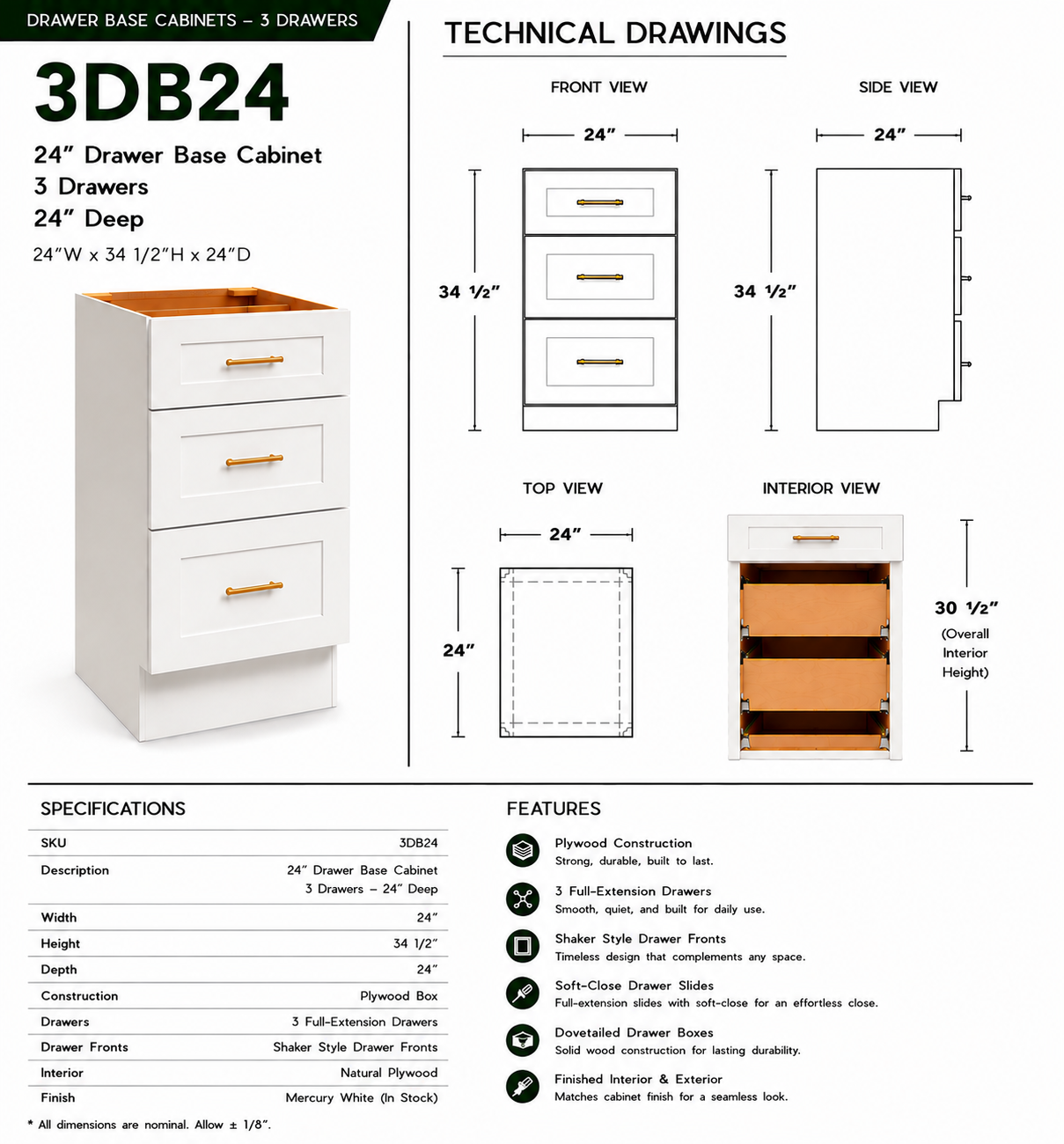 Base Cabinets – 3 Drawer