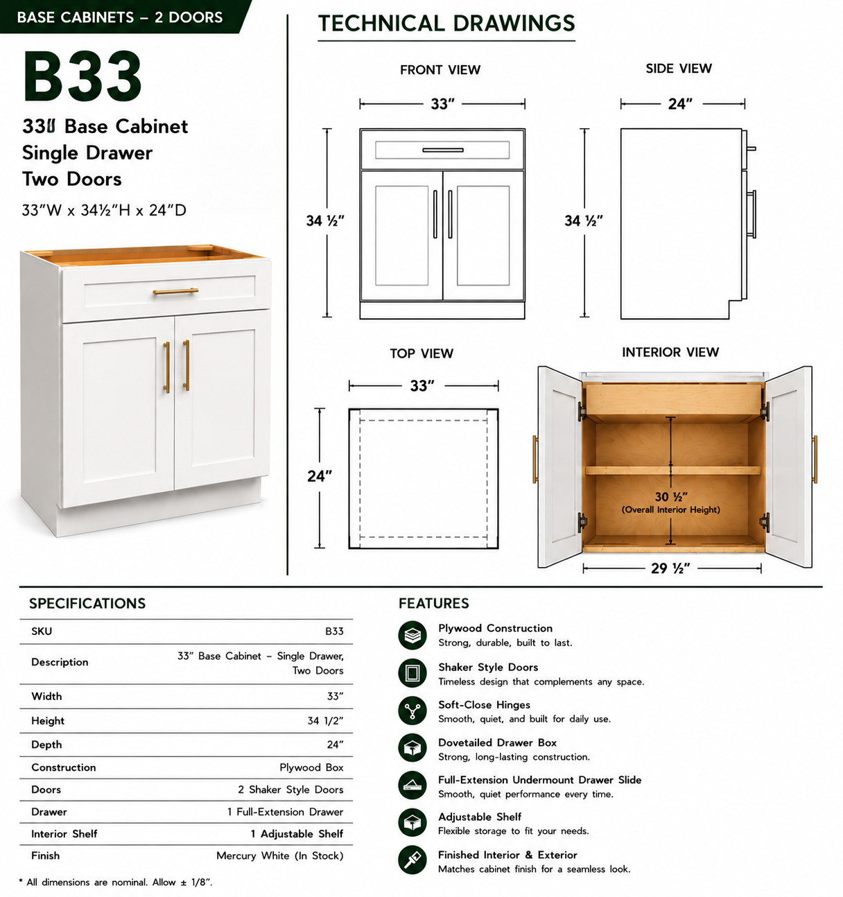 Base Cabinets – 2 Door