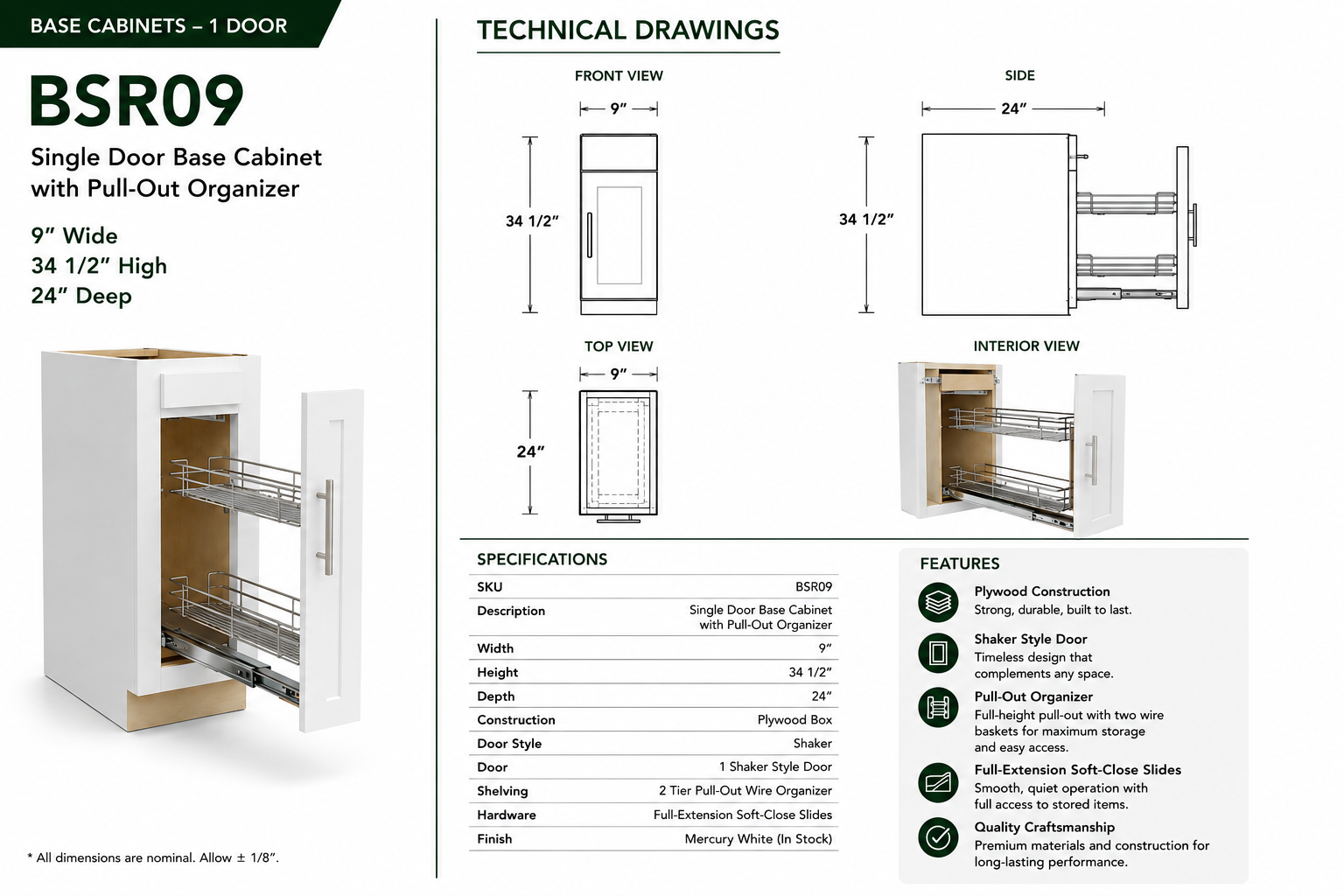 Base Cabinets – Pull-Out Organizer