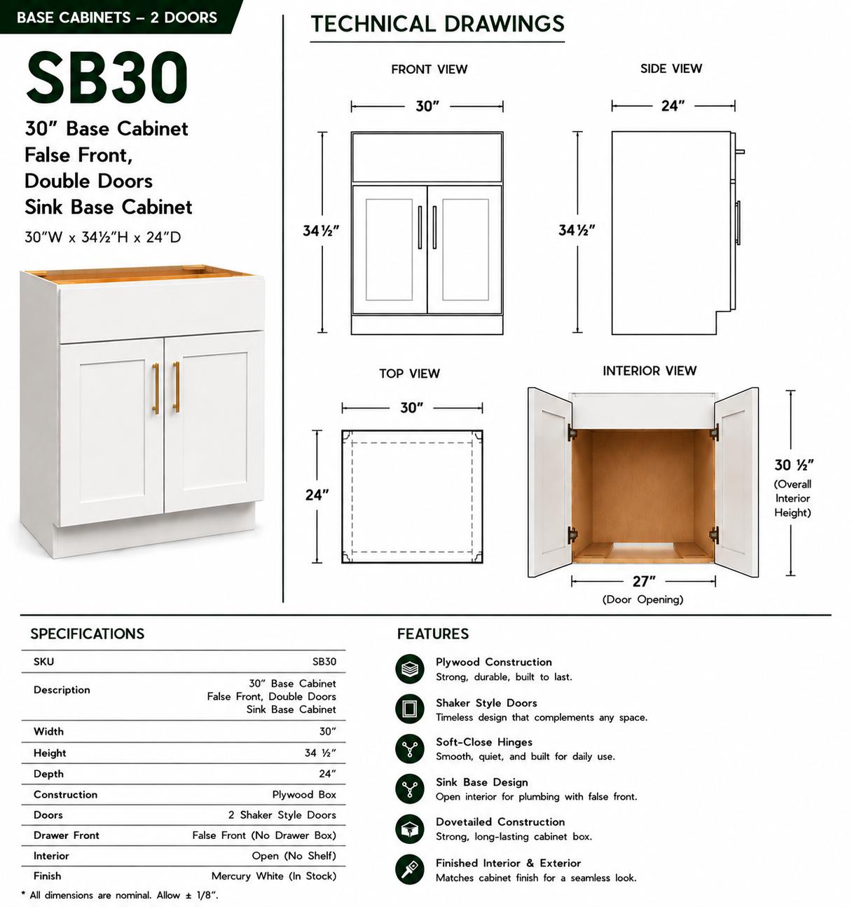 Base Cabinets – Sink Base