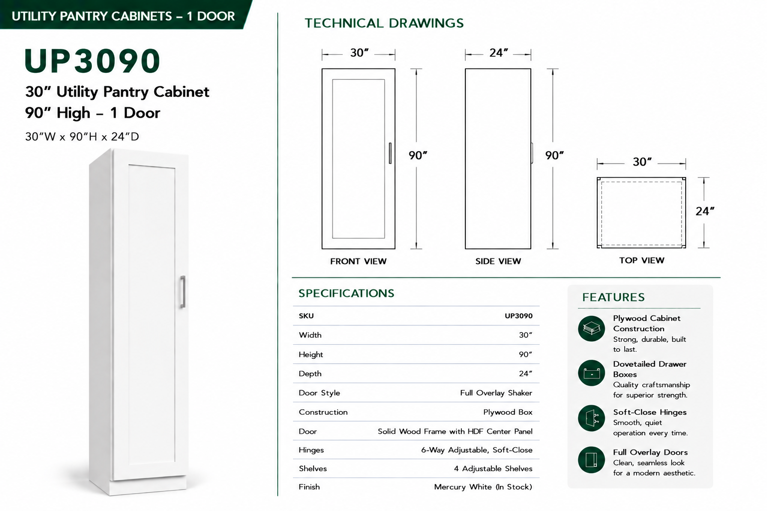 Pantry Cabinets – Utility Pantry — 1 Door