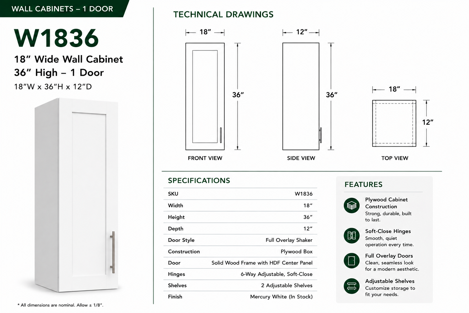 Wall Cabinets – 1 Door