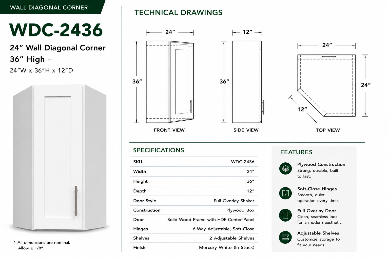 Wall Cabinets – Diagonal Corner