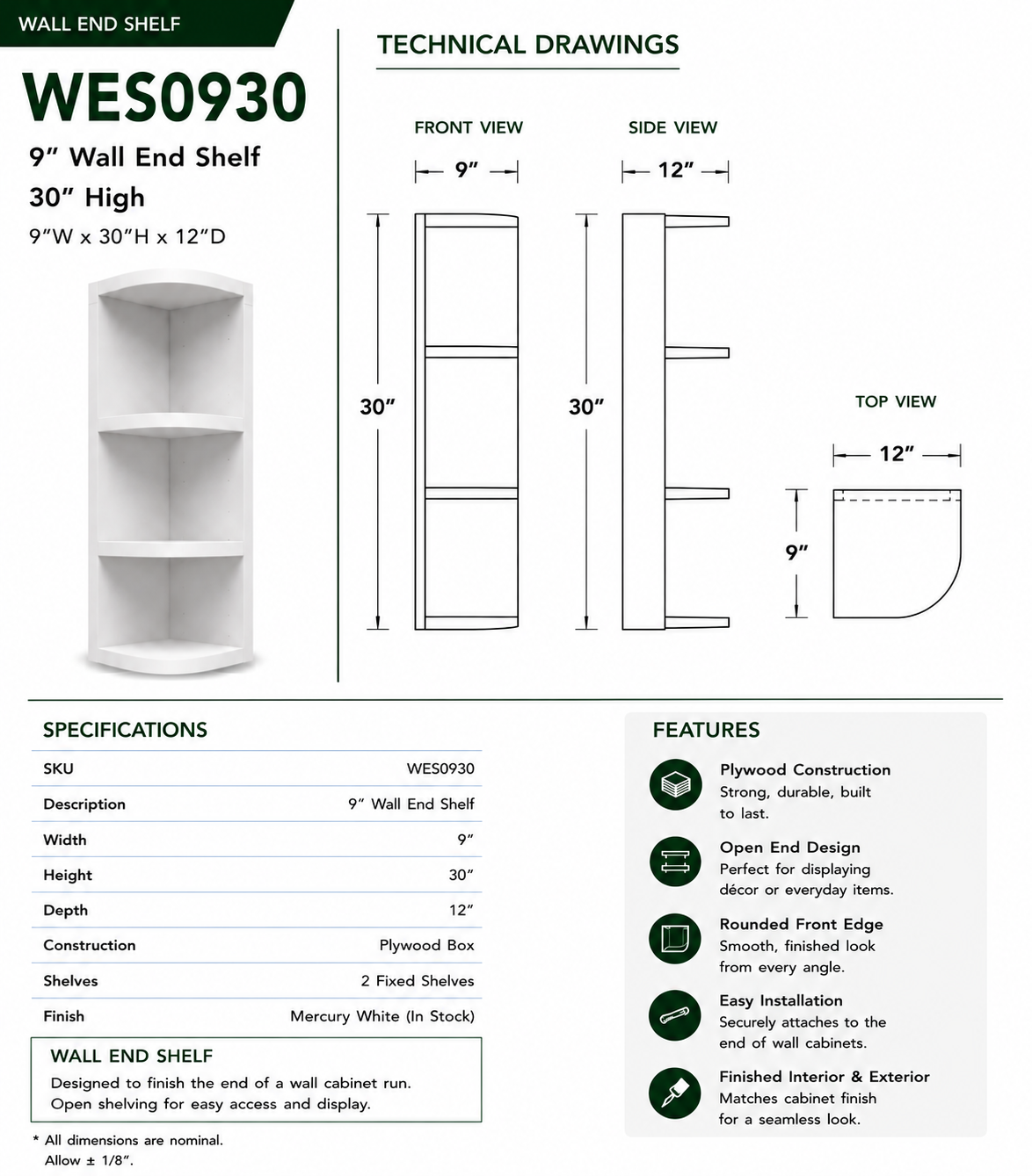 Wall Cabinets – End Shelf